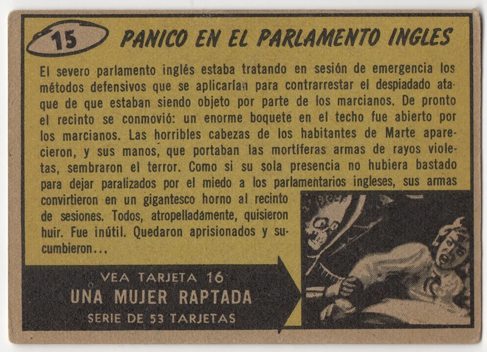 MARTE ATACA MARS ATTACK ARGENTINA SPANISH #15 1966 GUM CARD ALIEN UFO STANI - Image 2 of 2