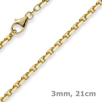 3Mm Armband Armkette Ankerkette Aus 585 Gold Gelbgold, 21Cm, Herren, Goldarmband