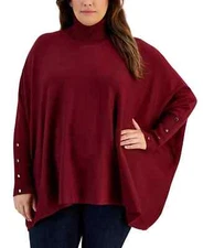 Jm Collection Women's Solid-Color Poncho Turtleneck Sweater Dark Rust SZ P/XL