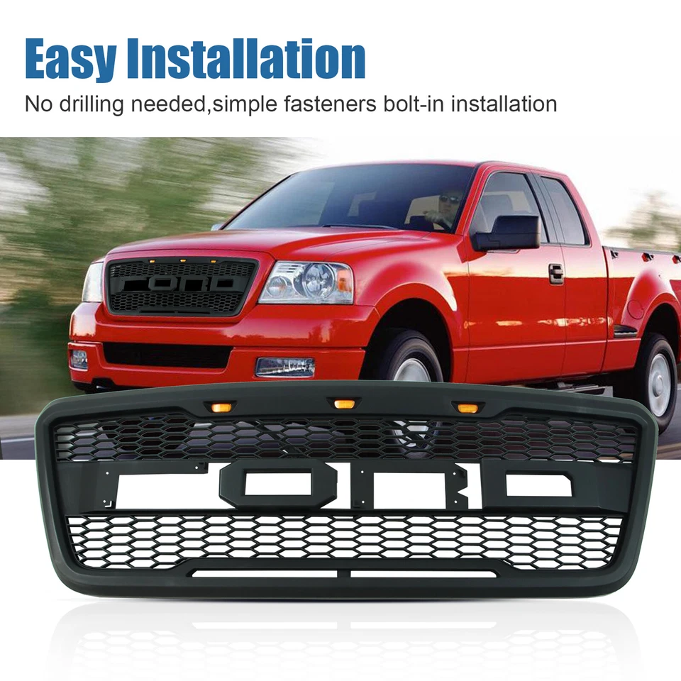 Front Grill for 2004-2008 FORD F150 W/Lights Black Foto 2 de 4