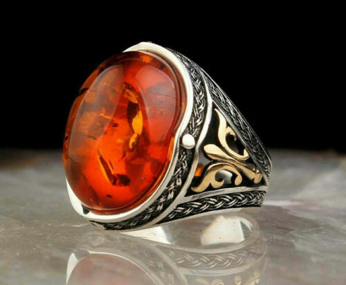 Anello da uomo in argento sterling con ambra baltica: pietra