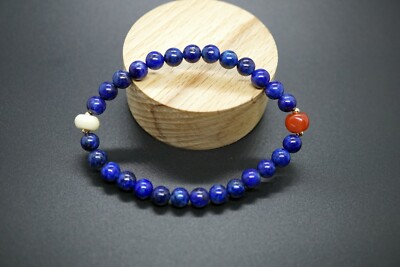 Natrual Lapis Lazuli Beaded Bracelet 6.4MM December Birthstone Red Agate Grade B