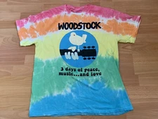 Rare Vtg Woodstock Tie Dye Shirt Festival Peace L Liquid Blue Hippy 00’s Rock