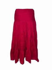 Ralph Lauren 100 Cotton Boho Skirt Woven Tiered Midi Maxi Red Size Small