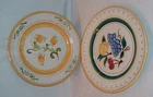 2 VINTAGE STANGL 9 1/4" DINNER PLATES, TULIP AND FRUIT PATTERN TRENTON,NJ
