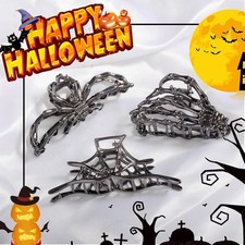 3PCS Black Spider Web Skeleton Hand Skull Hair Claw Clips for Women And Girls