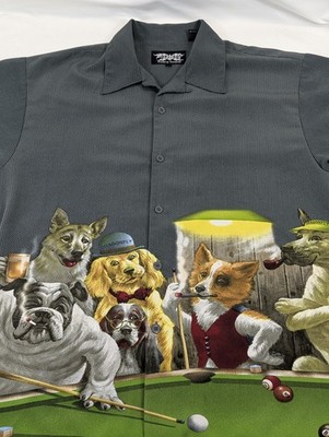 Dragonfly Dogs Playing Pool AOP Button Down Mens LG  Shirt Vintage Camp