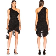 NWT Ulla Johnson Rimona One Shoulder Ruffle Silk Dress Black Sz 4 $550
