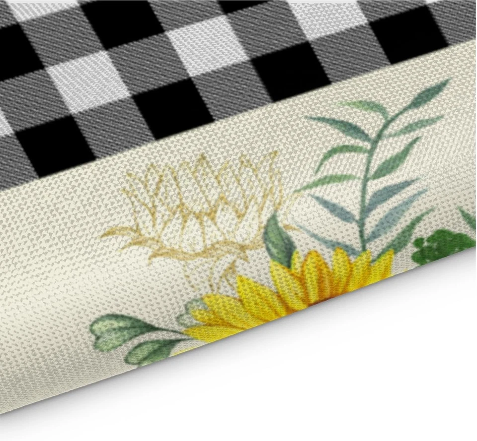 Placemats Set of 4 Black Buffalo Plaid Sunflower Summer 12''X18'', Yellow  - Image 3 of 4