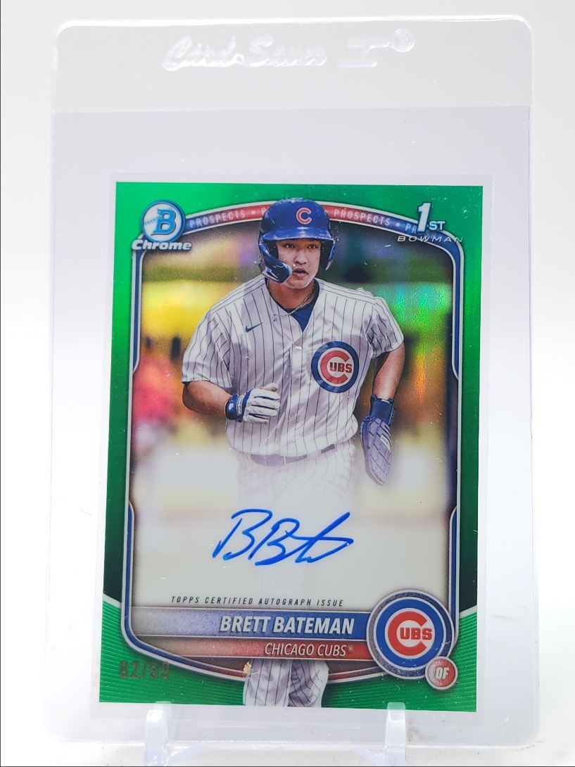 BRETT BATEMAN 2025 BOWMAN CHROME 1ST AUTOGRAPH TRUE GREEN AUTO /99 Q5876