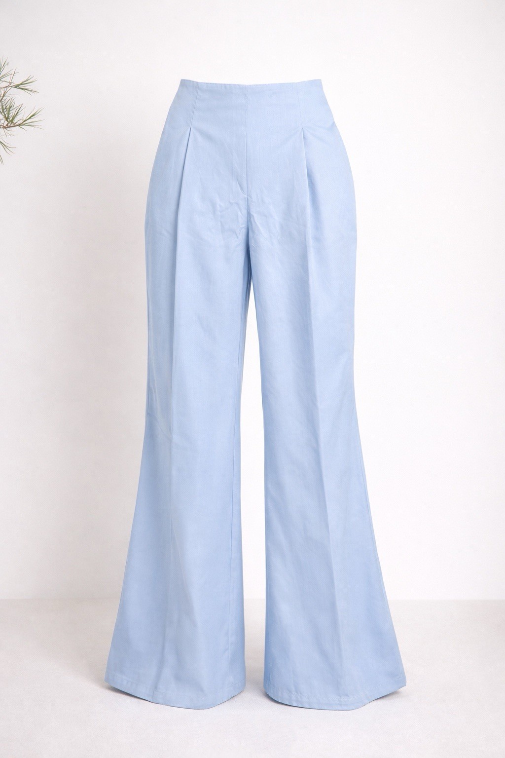 SHEIN Pleated Wide-Leg High Rise Flared Light Blue Women's Pants Casual