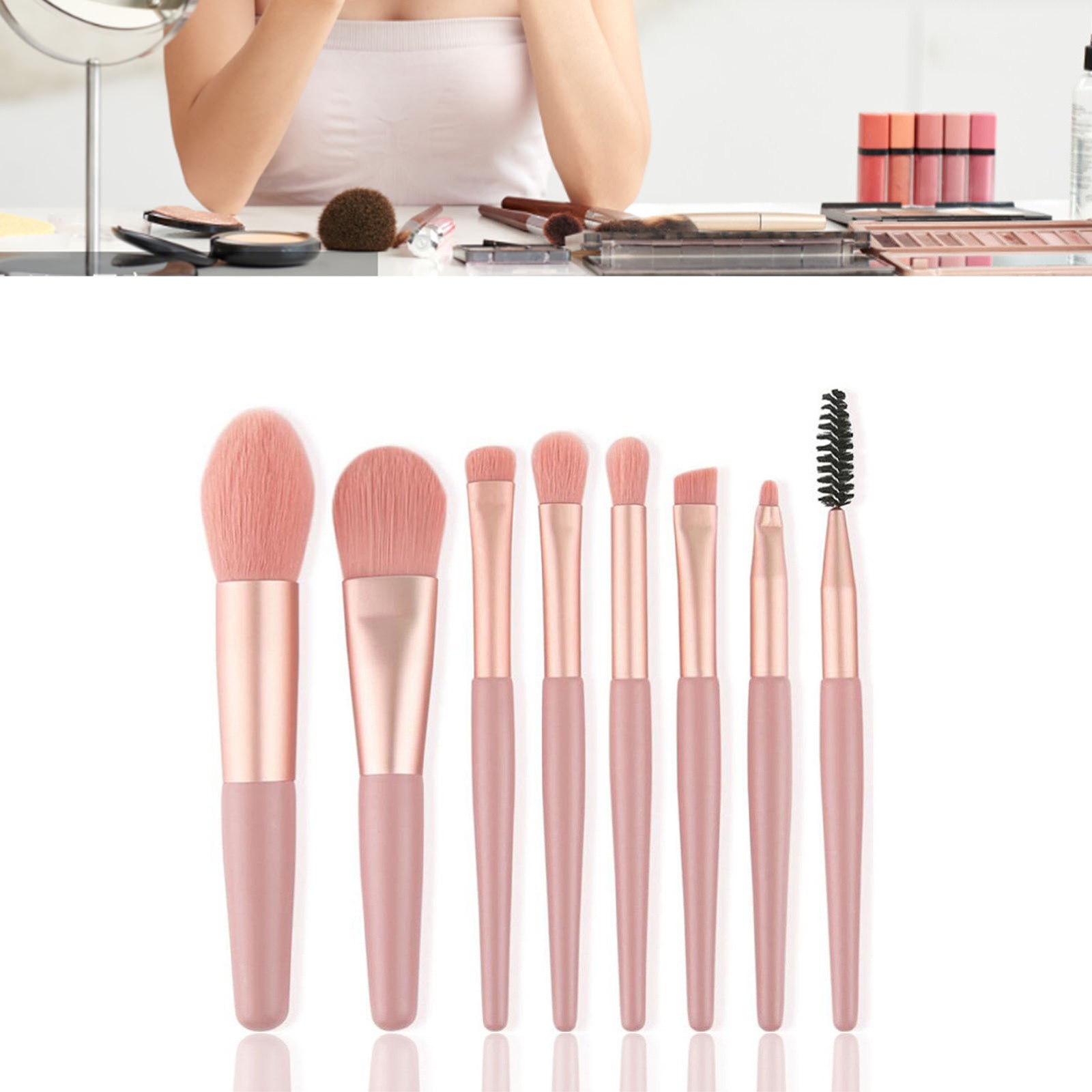 8 Pcs Mini Makeup Brush Set Eyeshadow Brush Portable Skin Friendly Soft Ligh