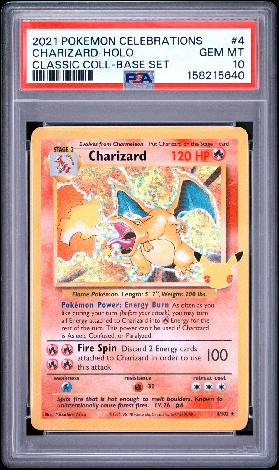 2021 POKEMON CELEBRATIONS CLASSIC COLLECTION #4 CHARIZARD-HOLO PSA 10