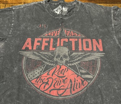 Affliction Live Fast Black Red T Shirt size 2XL Keep The Drive Alive Rise (439)