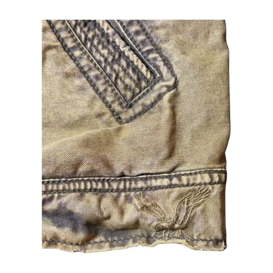 Chaqueta De Colección American Eagle Para Hombre L Marrón Denim Cremallera Completa Envejecido Abrigo Y2k Foto 3 de 4