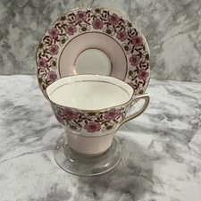 Vintage Rosina Bone China  Tea Cup & Saucer Floral Dianthus Gold Trim England