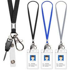 3 Pack Neck Lanyard with ID Badge Holder, Office 3 Pack, Black, Blue, Grey