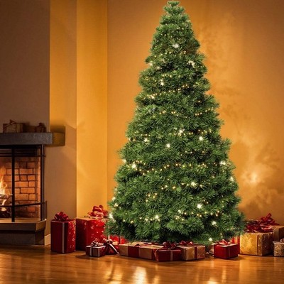 Pre-lit Artificial Christmas Tree, Prelighted Green Artificial Hinged Spruce Xma