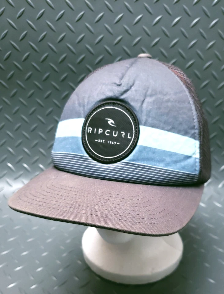 De colección. Gorra Rip Curl Surf Gris/Azul Rayas Sombrero Malla Ajustable Espalda Foto 2 de 4