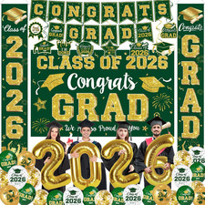 Graduation Decorations Class of 2026 - Green and Gold Graduation Party Supplies