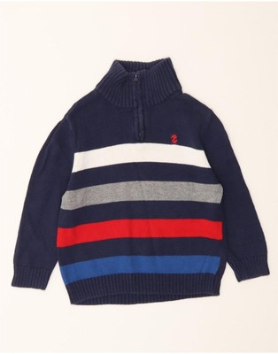 IZOD Jungen Pullover Pulli mit Reißverschluss 4-5 Jahre dunkelblau gestreift Baumwolle CN54
