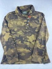 Lauren Active Long Sleeve Camoflague Snap Front High Collar Top Women's Size L