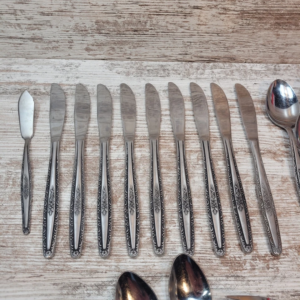 Interpur INR3 Rose Stainless 23 pc Set LOT Korea Flatware Mid Century Modern MCM - Image 2 of 4