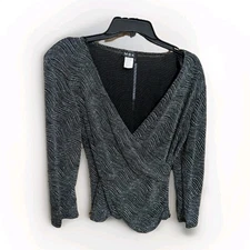 MSK tops Medium Women Silver Black Sparkly 