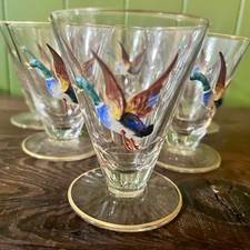 Set of 8 Hand Painted Vintage Game Birds Cordial Glasses Hunting Bar Cor...