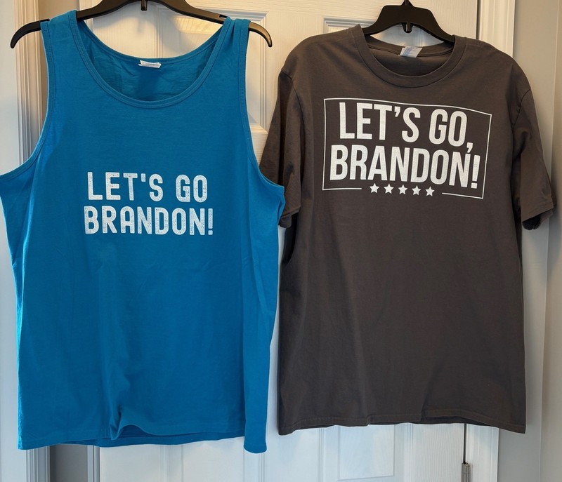 Lot of two (2) "Let's Go Brandon" shirts, Size Large, Washed but never worn
