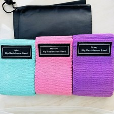 3pc Fabric Hip Resistance Non-Slip Workout Booty Bands Light/Medium/Heavy w/Bag