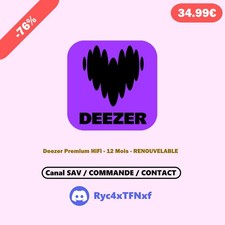 ACTIVATION ABONNEMENT DEEZER PREMIUM Hi-Fi - 12 MOIS - RENOUVELABLE