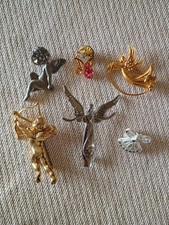Vintage Cherub Angel Brooch Collection Set Of 6 Signed Silver Gold Tone