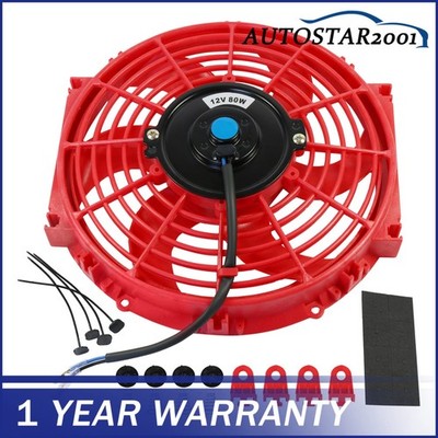 Red 12V Slim Fan Push Pull Electric Radiator Cooling Mount Universal 10 inch Kit