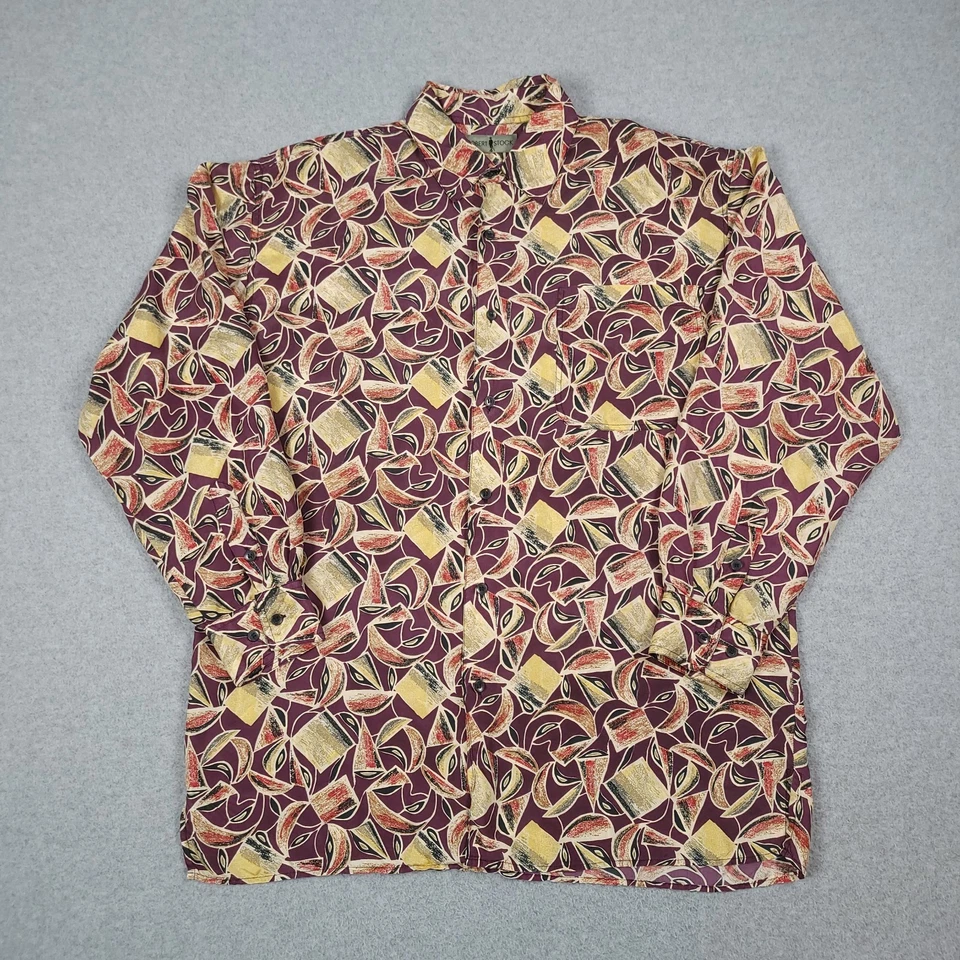 Camisa masculina vintage Robert Stock grande seda borgonha geométrica abstrata retrô - Imagem 2 de 4