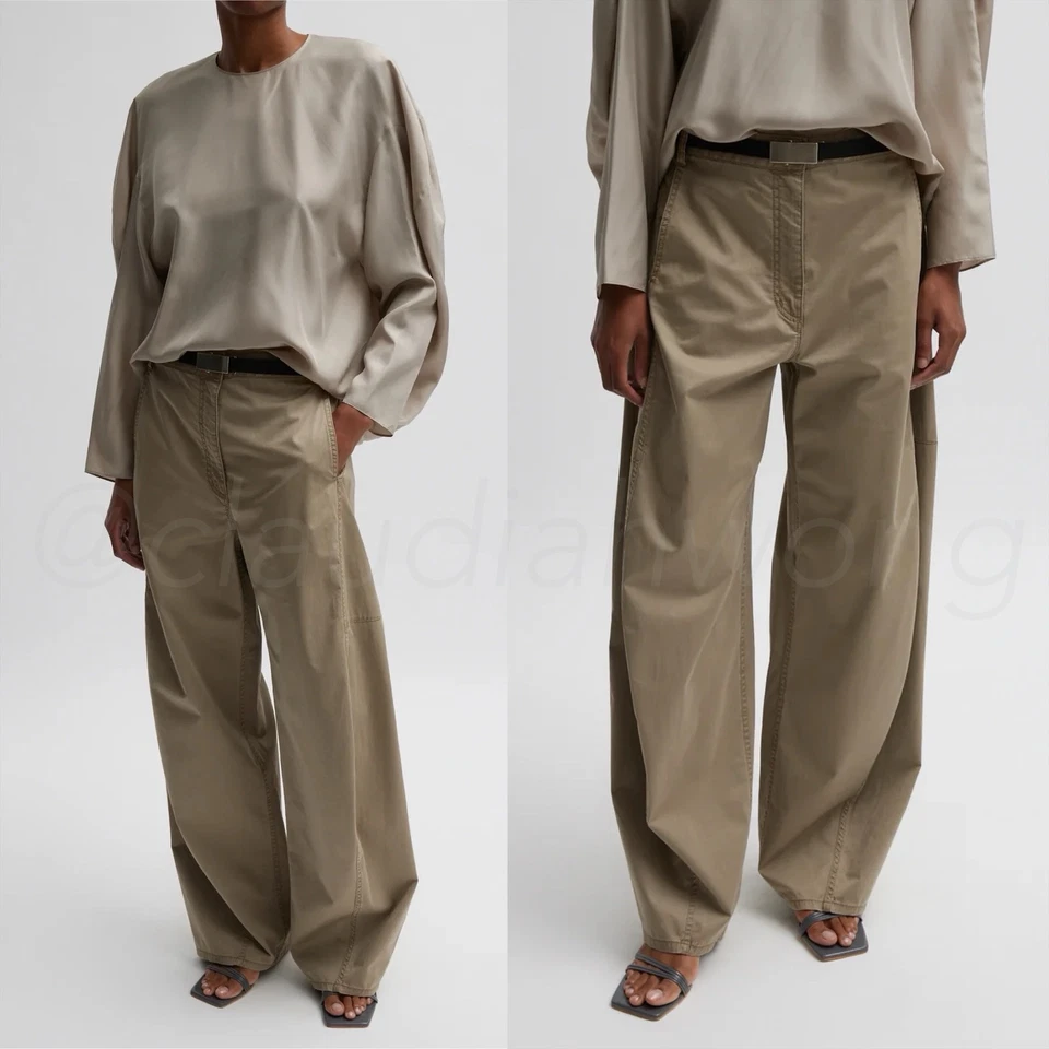 Pantalones TIBI Sid Garment teñidoso algodón bellota beige barril corto pierna ancha 24