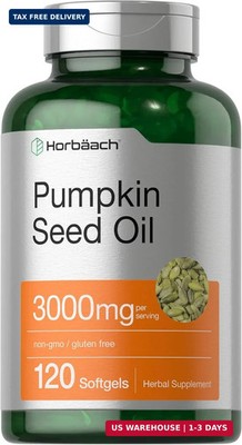 Pumpkin Seed Oil Capsules | 3000mg | 120 Softgels | Cold Pressed | by Horbaach