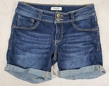 Mudd Girls Shorts 12 Adjustable Waist Cuffed Blue Jean Denim Dark Wash Stretch