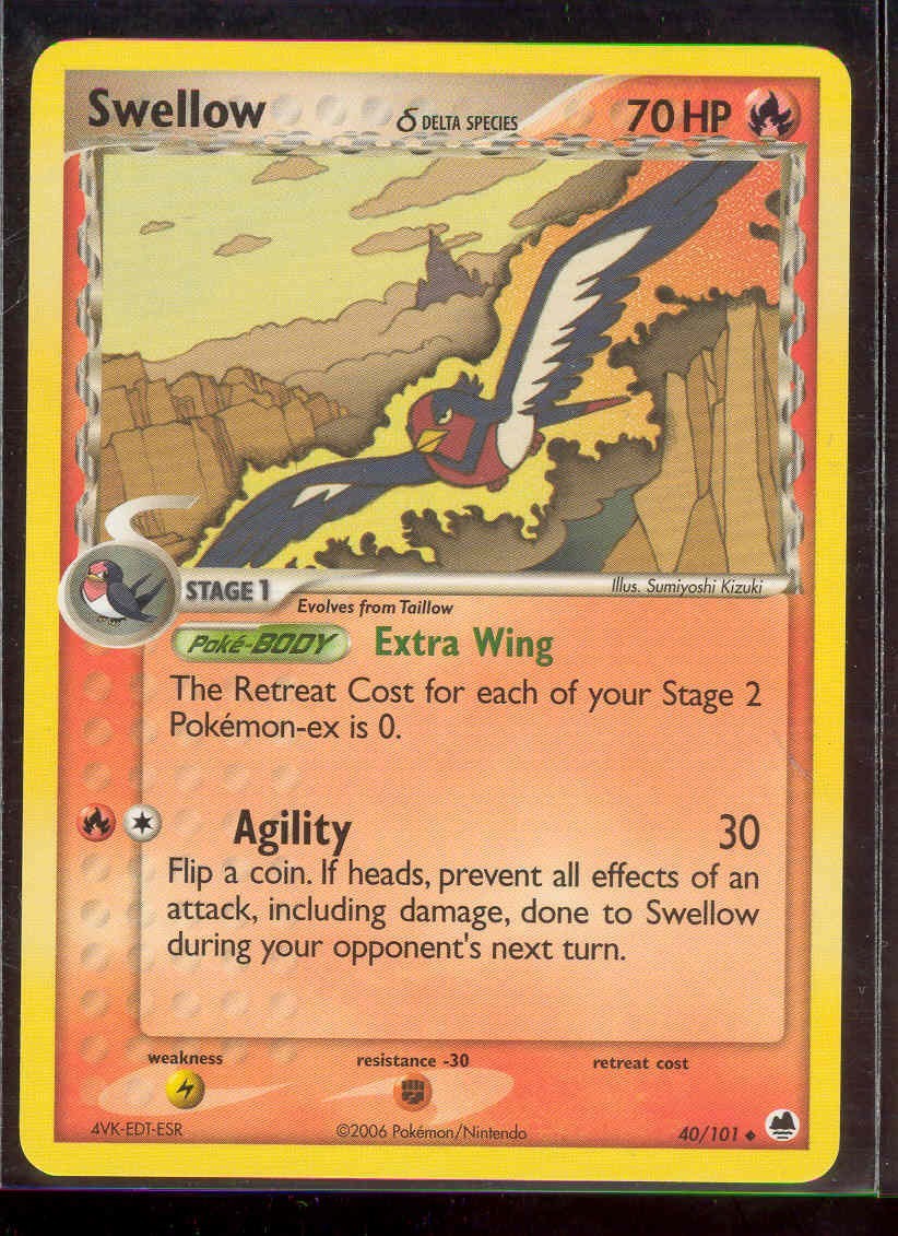 Pokemon SWELLOW 40/101 - Dragon Frontiers - - NEAR MINT