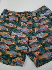 Vtg Chemise Lacoste Men's XL Colorful Fish Print Swim Trunks Lined Mesh Pockets