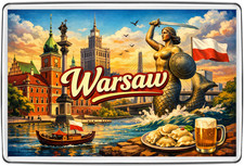 Fridge Magnet Travel Souvenir Gift Warsaw Poland Mermaid Old Town Pierogi Beer
