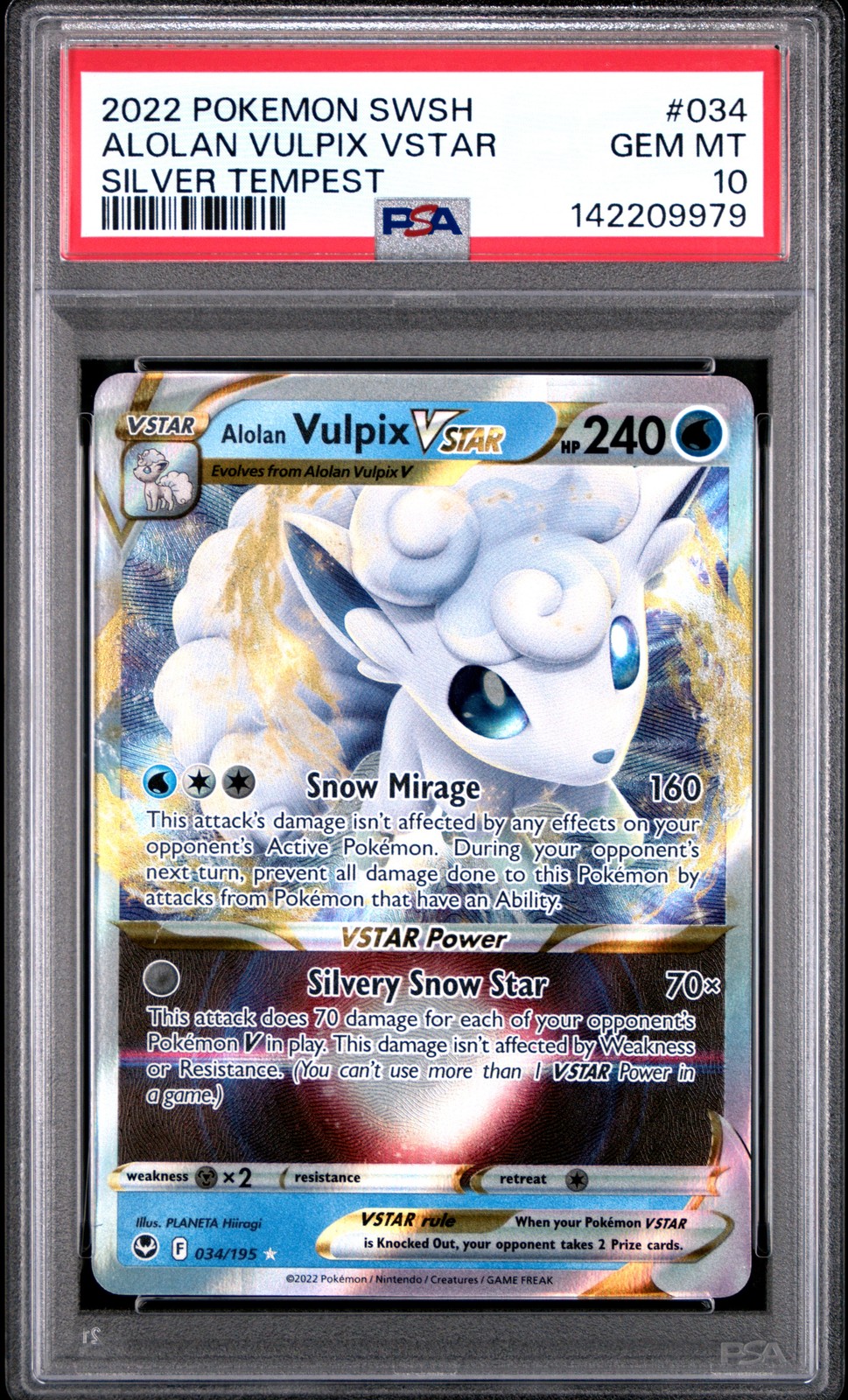 2022 POKEMON SWORD & SHIELD SILVER TEMPEST #034 ALOLAN VULPIX VSTAR PSA 10