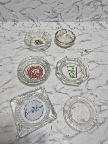 6 Vtg LAS VEGAS CASINO-HOTEL Glass Ashtrays MGM Grand Riviera Holiday Inn