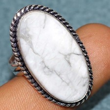 925 Silver Plated Howlite Ring US 9.5 Superb Jewelry Limited Stock Deal GW