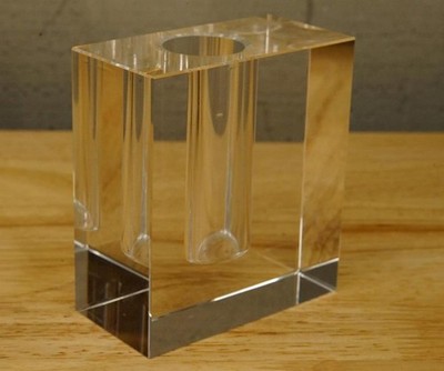 Retro MCM Tizo Crystal Paperweight Block Cubic Paperweight Bud Vase