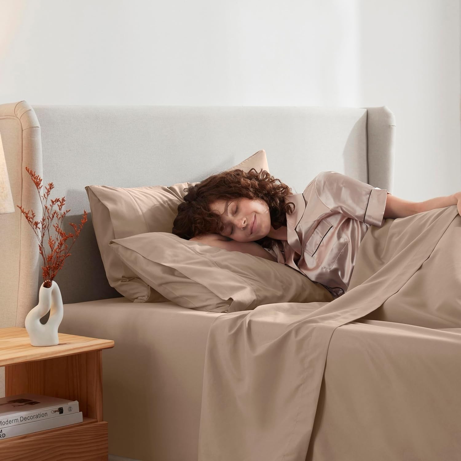 Nestl Microfiber Sheet Set, 4Piece Full XL Size, Double Brushed Taupe