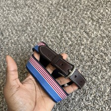 Vineyard Vines Belt Boy Size 28 Brown Navy Blue American Flag USA Canvas New