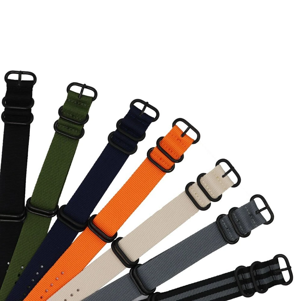 20mm 22mm Woven Nylon Watch Strap 18mm 24mm Black Ring Buckle Fabric Watch Band - Image 2 of 4