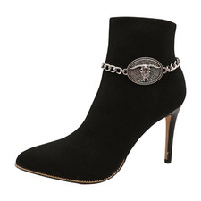 Women Silver Metal Boot Chain Bracelet Shoe Texas Long Horn Bull Charm Anklet