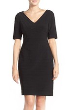 ADRIANNA PAPELL PLEAT JERSEY BLACK SHEATH DRESS sz 8